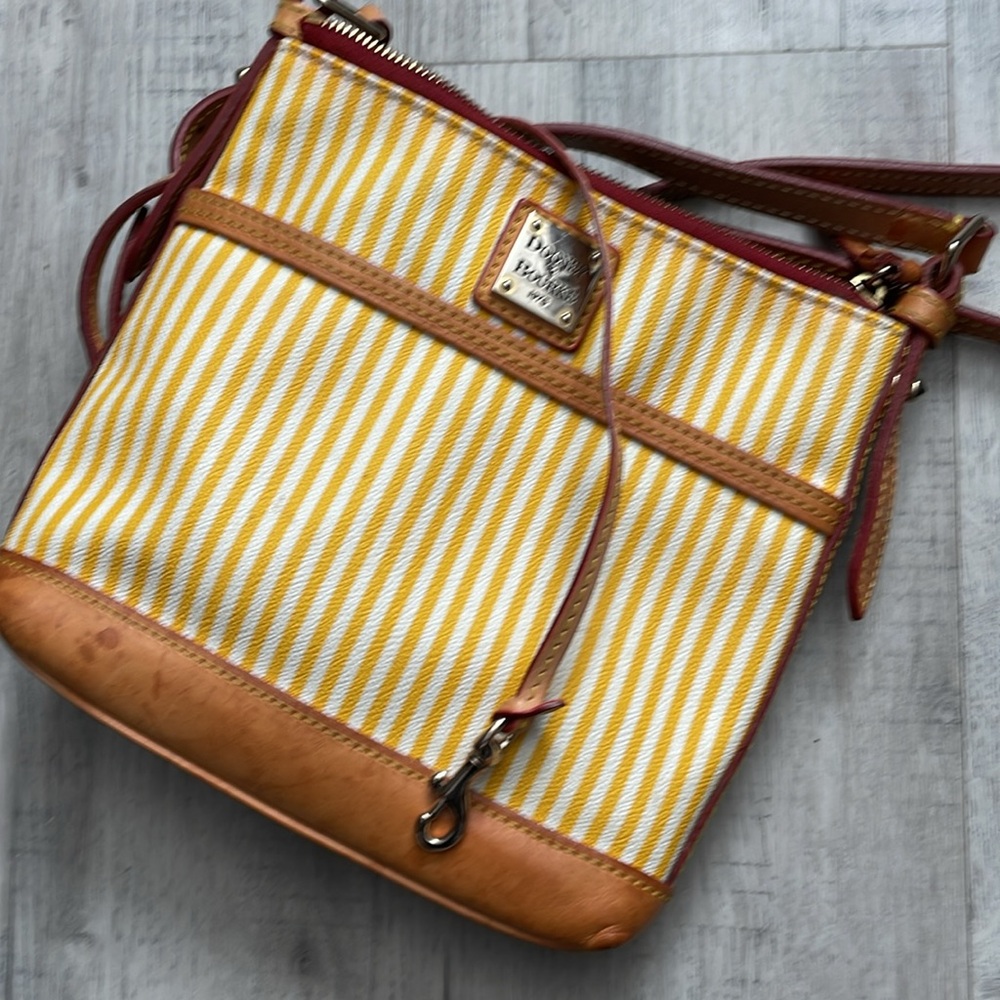VTG 80s Dooney & Bourke Crossbody Bag Yellow & White Striped - Picture 7 of 11